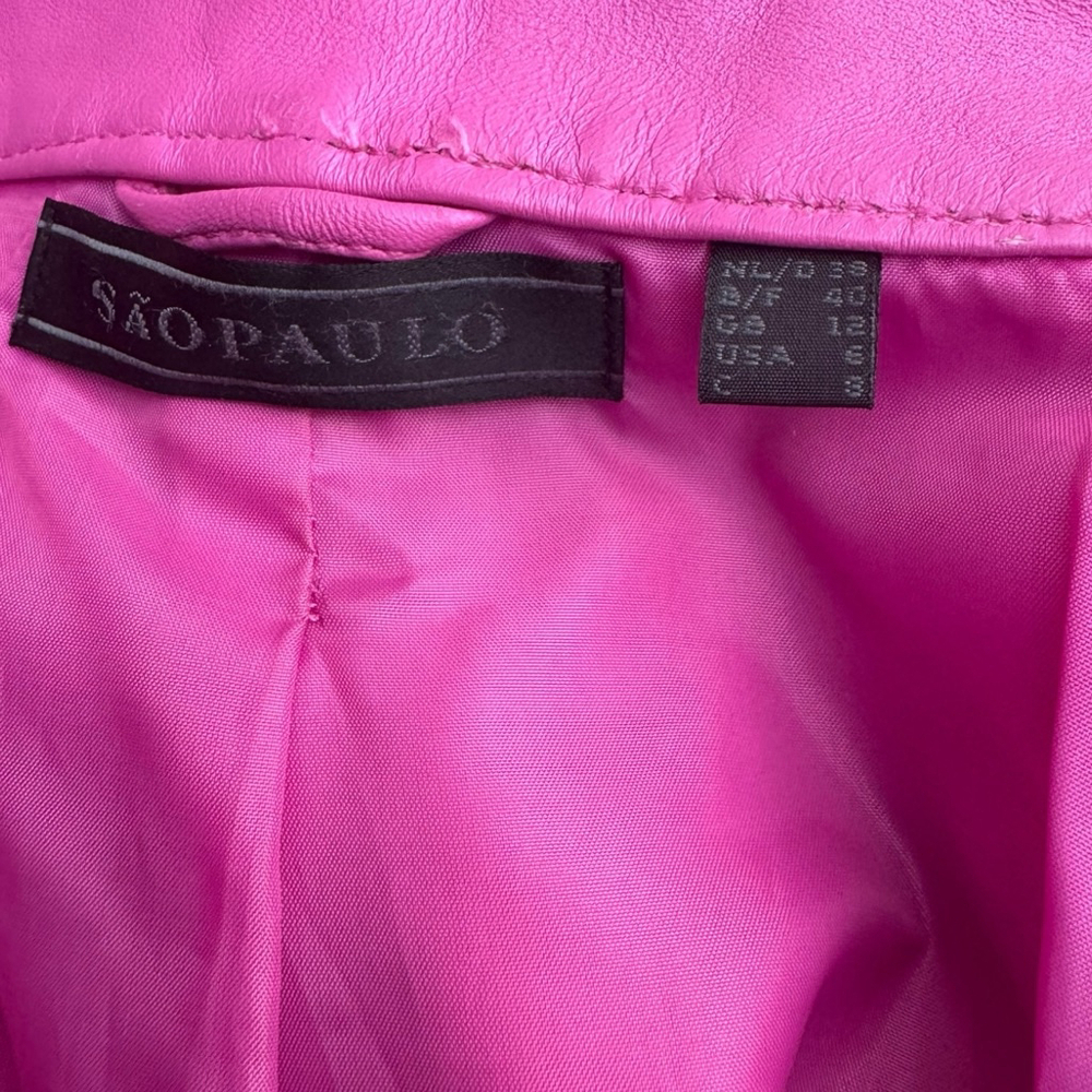 Fuchsia Pink Leather Moto Jacket São Paulo Size 6 – Cropped Buckle Sleeve Biker - Picture 10 of 15